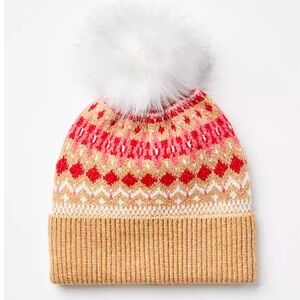 NWOT LOFT Geo Fair Isle Pom Pom Beanie
